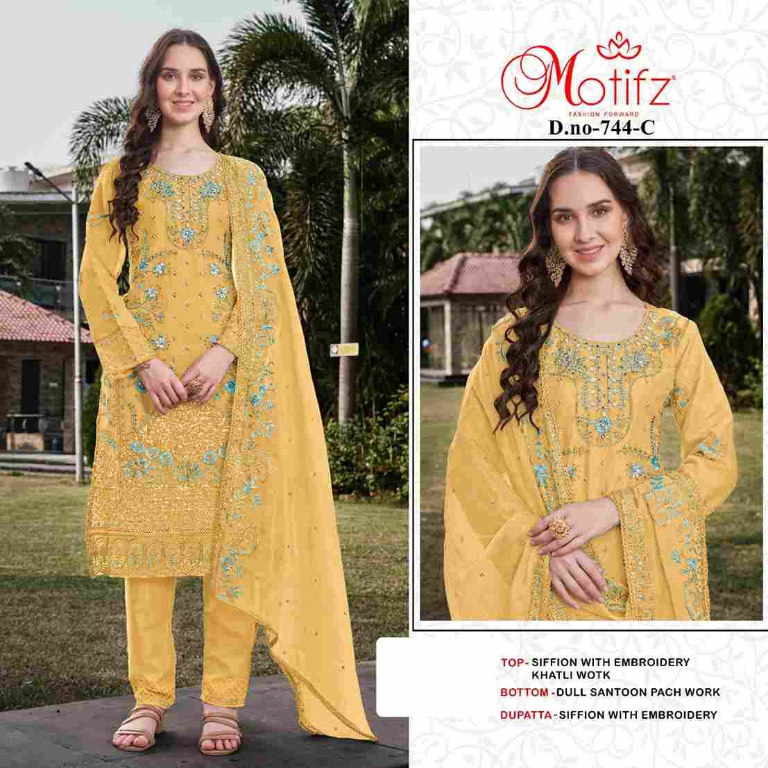 Motifz Hit Design 744 Colours By Motifz 744-A To 744-D Series Beautiful Pakistani Suits Colorful Stylish Fancy Casual Wear & Ethnic Wear Chiffon Dresses At Wholesale Price