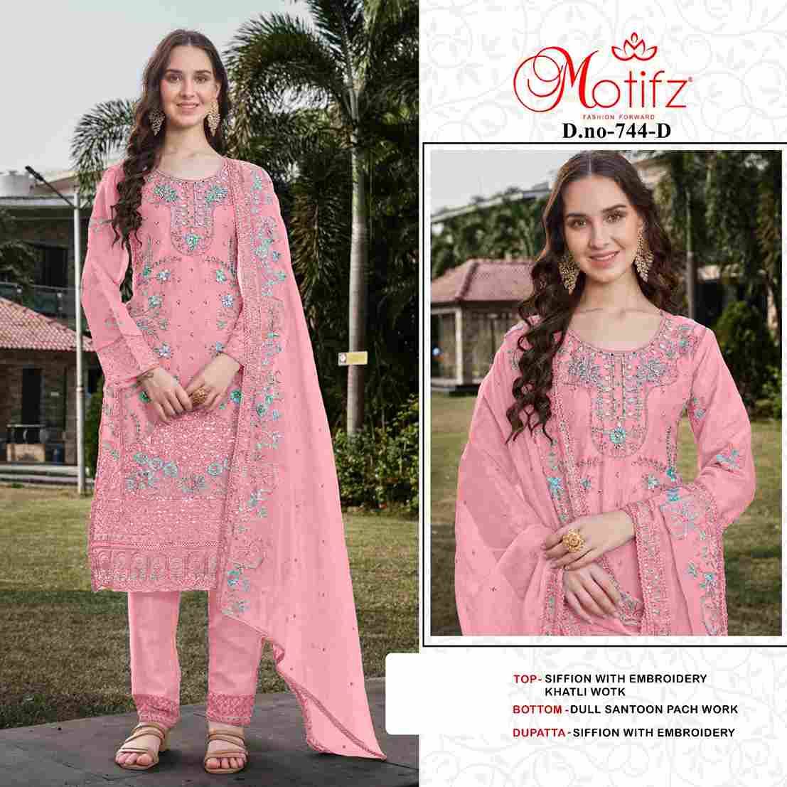 Motifz Hit Design 744 Colours By Motifz 744-A To 744-D Series Beautiful Pakistani Suits Colorful Stylish Fancy Casual Wear & Ethnic Wear Chiffon Dresses At Wholesale Price