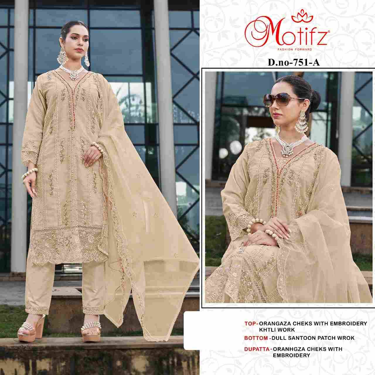 Motifz Hit Design 751 Colours By Motifz 751-A To 751-D Series Beautiful Pakistani Suits Colorful Stylish Fancy Casual Wear & Ethnic Wear Organza Dresses At Wholesale Price