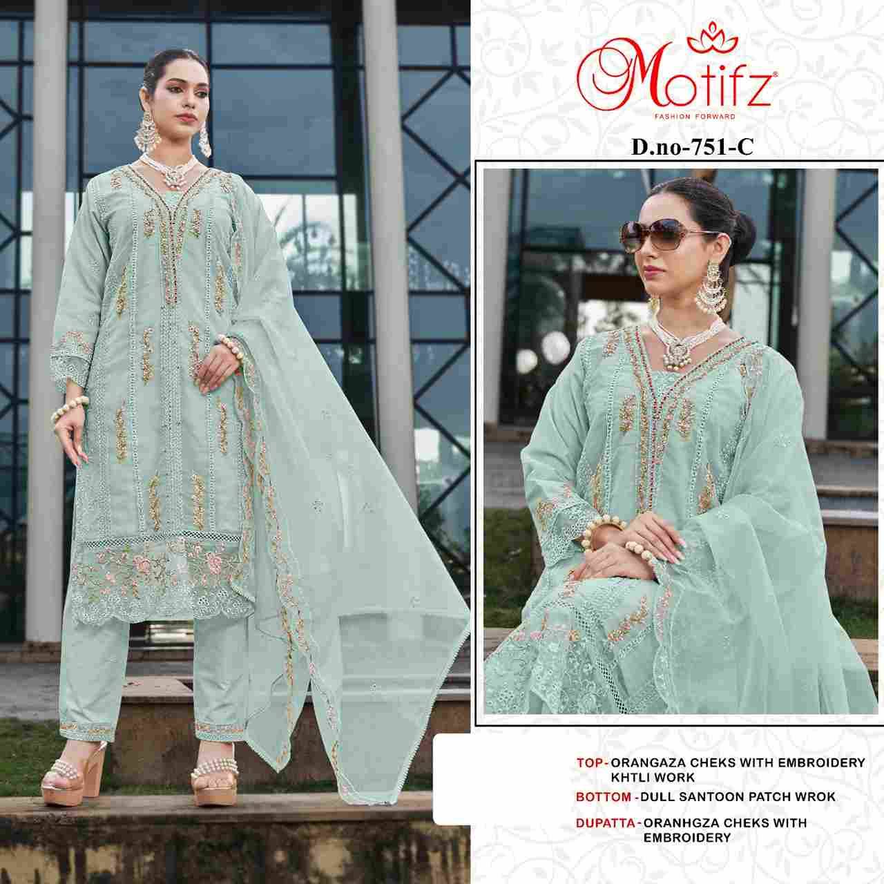 Motifz Hit Design 751 Colours By Motifz 751-A To 751-D Series Beautiful Pakistani Suits Colorful Stylish Fancy Casual Wear & Ethnic Wear Organza Dresses At Wholesale Price