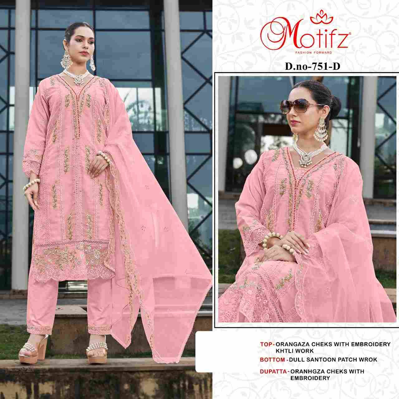 Motifz Hit Design 751 Colours By Motifz 751-A To 751-D Series Beautiful Pakistani Suits Colorful Stylish Fancy Casual Wear & Ethnic Wear Organza Dresses At Wholesale Price