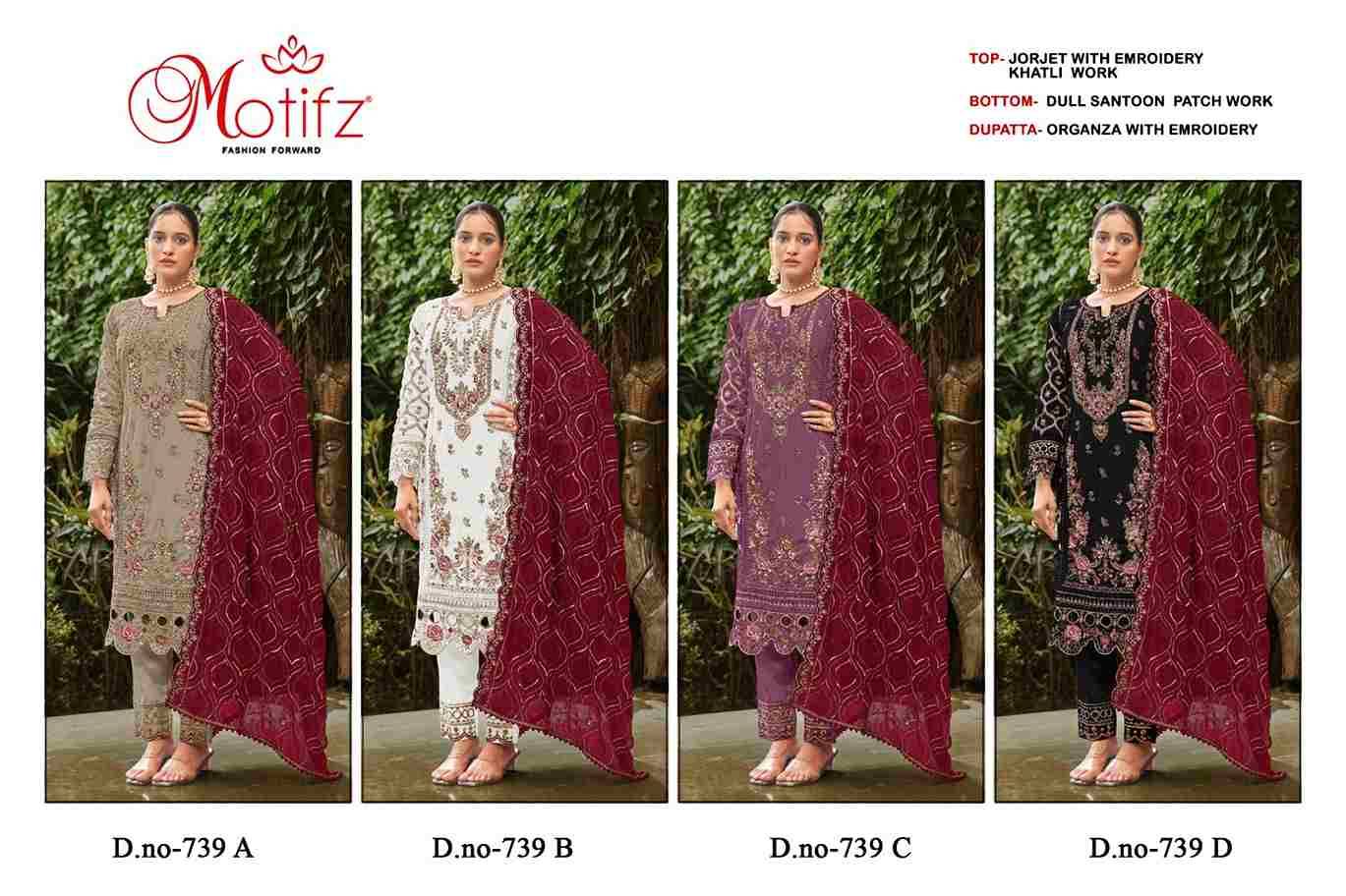 Motifz Hit Design 739 Colours By Motifz 739-A To 739-D Series Beautiful Pakistani Suits Colorful Stylish Fancy Casual Wear & Ethnic Wear Georgette Dresses At Wholesale Price