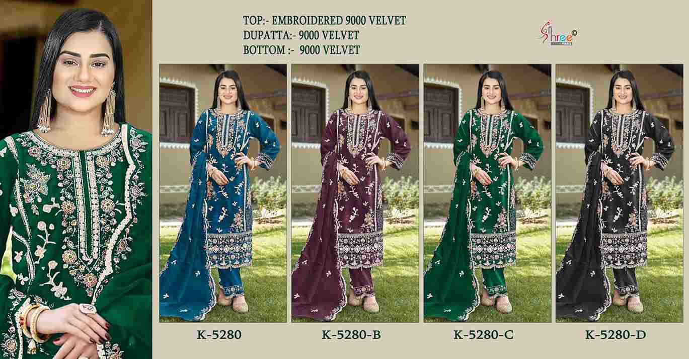 Shree Fabs Hit Design K-5280 Colours By Shree Fabs K-5280-A To K-5280-D Series Designer Pakistani Suits Beautiful Fancy Stylish Colorful Party Wear & Occasional Wear Velvet Embroidery Dresses At Wholesale Price