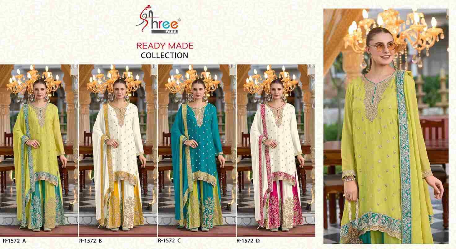 Shree Fabs Hit Design R-1572 Colours By Shree Fabs R-1572-A To R-1572-D Series Beautiful Pakistani Suits Stylish Fancy Colorful Party Wear & Occasional Wear Chinnon Silk Embroidered Dresses At Wholesale Price