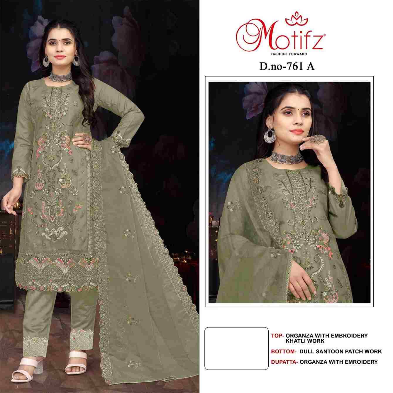 Motifz Hit Design 761 Colours By Motifz 761-A To 761-D Series Beautiful Pakistani Suits Colorful Stylish Fancy Casual Wear & Ethnic Wear Organza Dresses At Wholesale Price