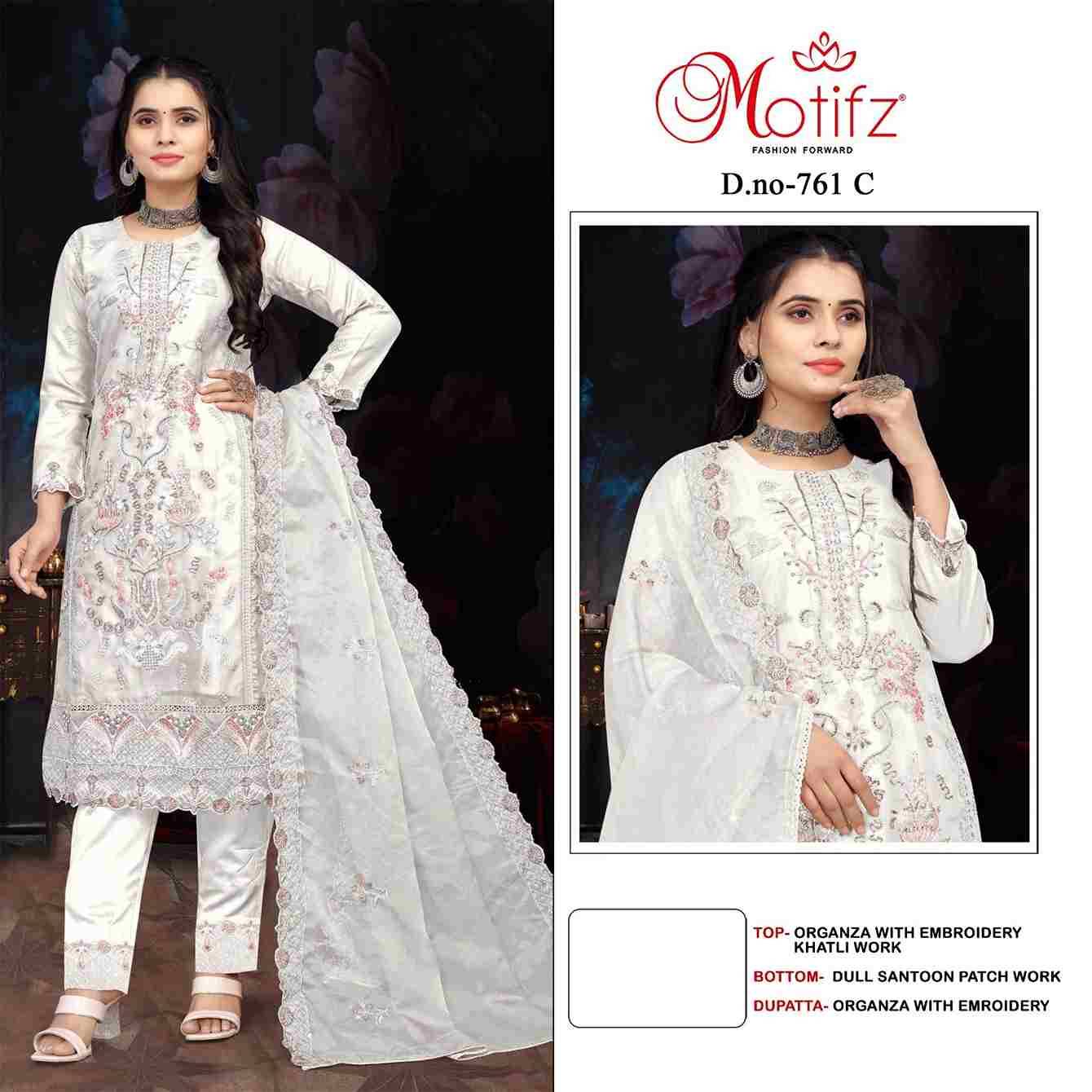 Motifz Hit Design 761 Colours By Motifz 761-A To 761-D Series Beautiful Pakistani Suits Colorful Stylish Fancy Casual Wear & Ethnic Wear Organza Dresses At Wholesale Price