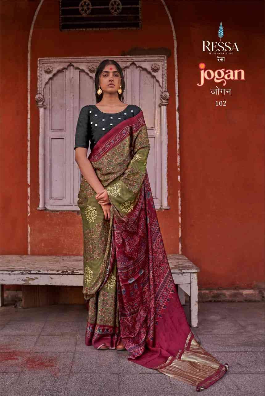 Jogan By Ressa 101 To 108 Series Indian Traditional Wear Collection Beautiful Stylish Fancy Colorful Party Wear & Occasional Wear Viscose Sarees At Wholesale Price