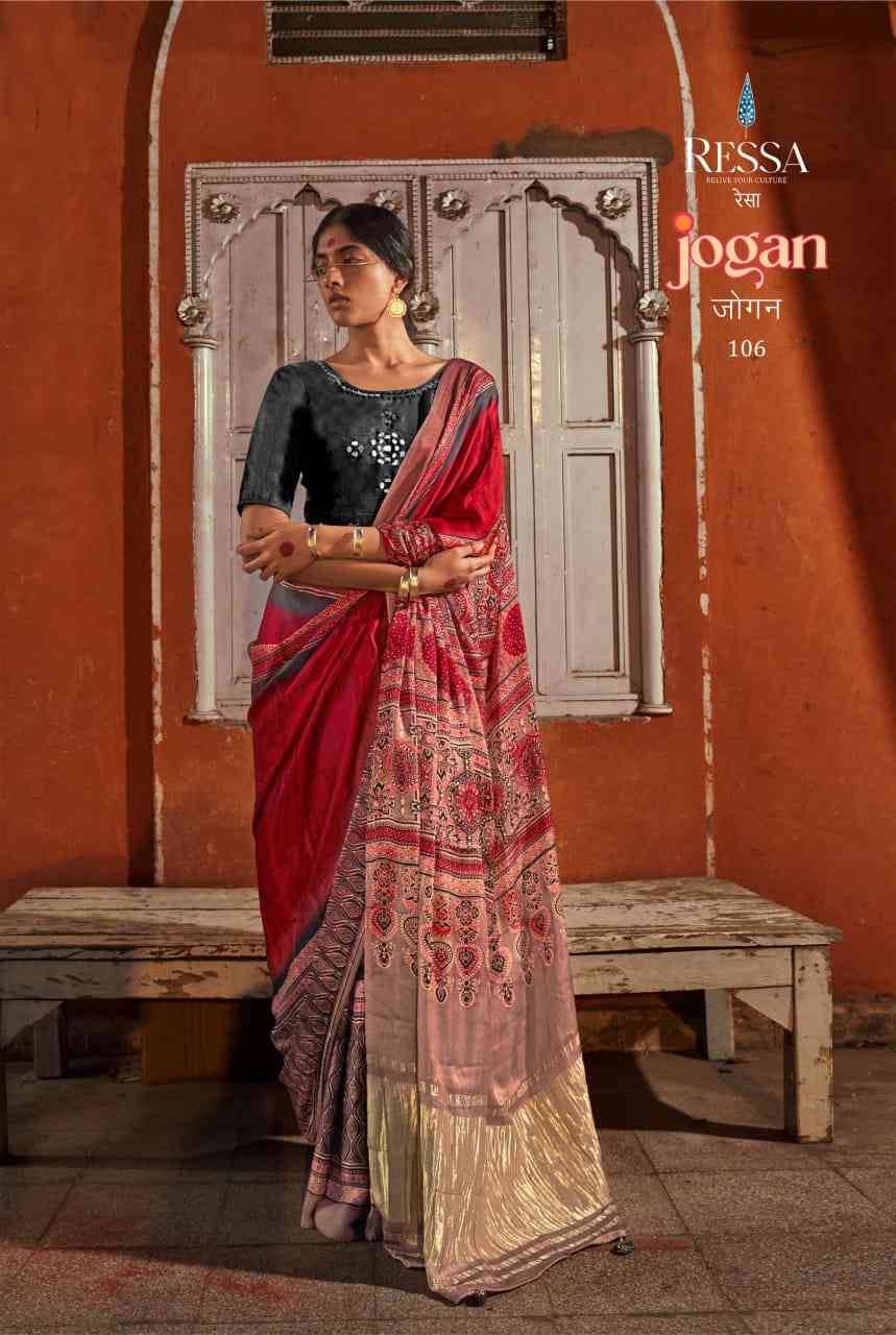 Jogan By Ressa 101 To 108 Series Indian Traditional Wear Collection Beautiful Stylish Fancy Colorful Party Wear & Occasional Wear Viscose Sarees At Wholesale Price