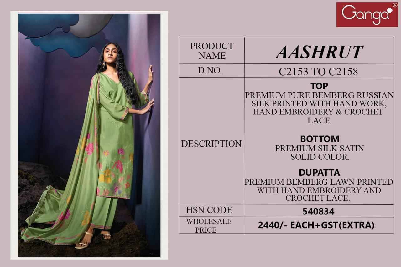 Aashrut By Ganga Fashion 2153 To 2158 Series Beautiful Festive Suits Colorful Stylish Fancy Casual Wear & Ethnic Wear Pure Bemberg Silk Dresses At Wholesale Price