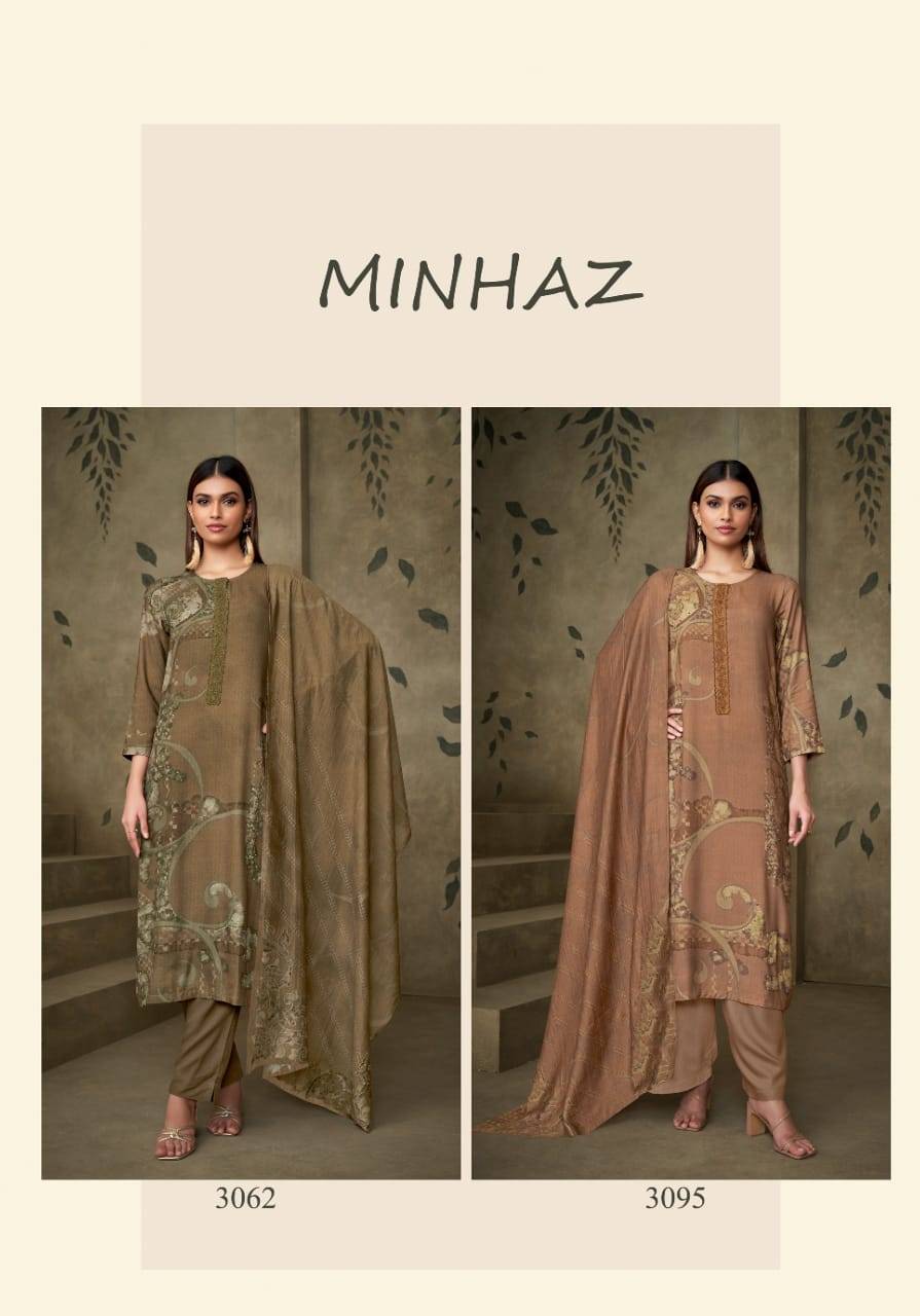 Minhaz By Sahiba Fabrics Beautiful Festive Suits Colorful Stylish Fancy Casual Wear & Ethnic Wear Pure Muslin Silk Dresses At Wholesale Price