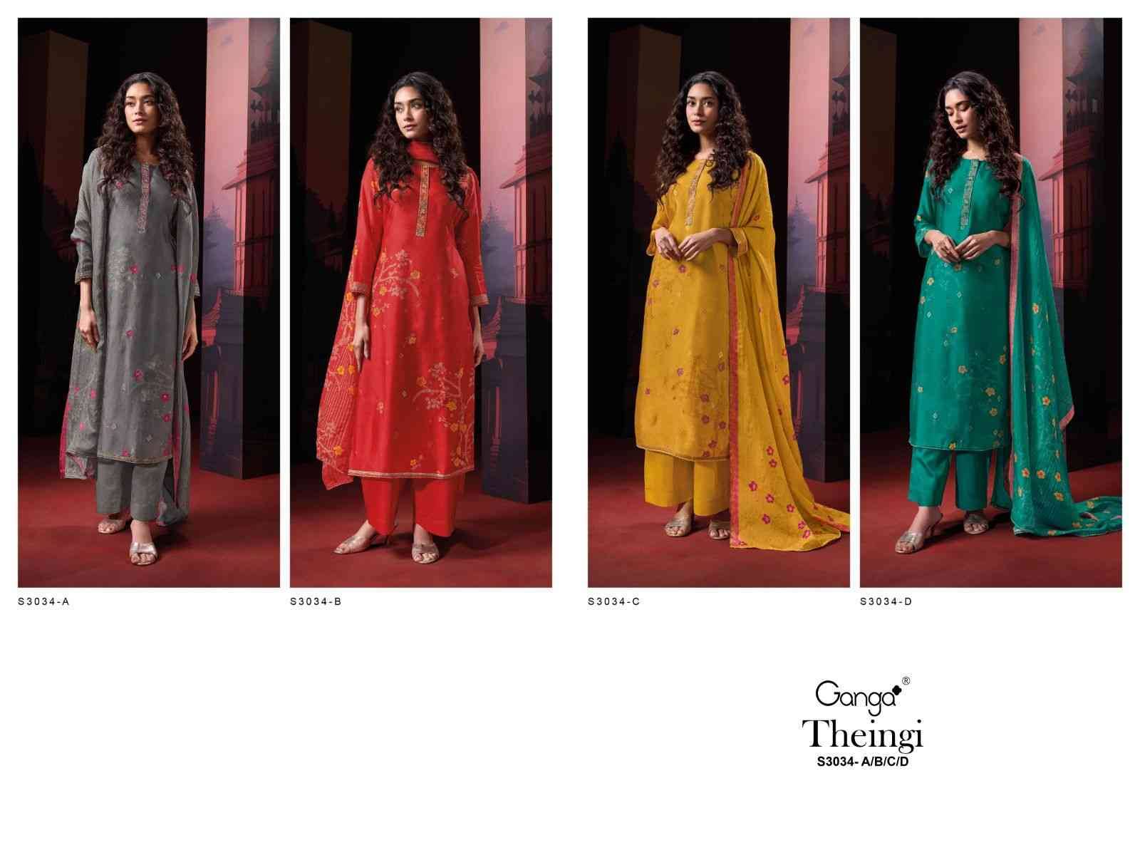 Theingi-3034 By Ganga Fashion 3034-A To 3034-D Series Beautiful Festive Suits Colorful Stylish Fancy Casual Wear & Ethnic Wear Pure Bemberg Silk Dresses At Wholesale Price