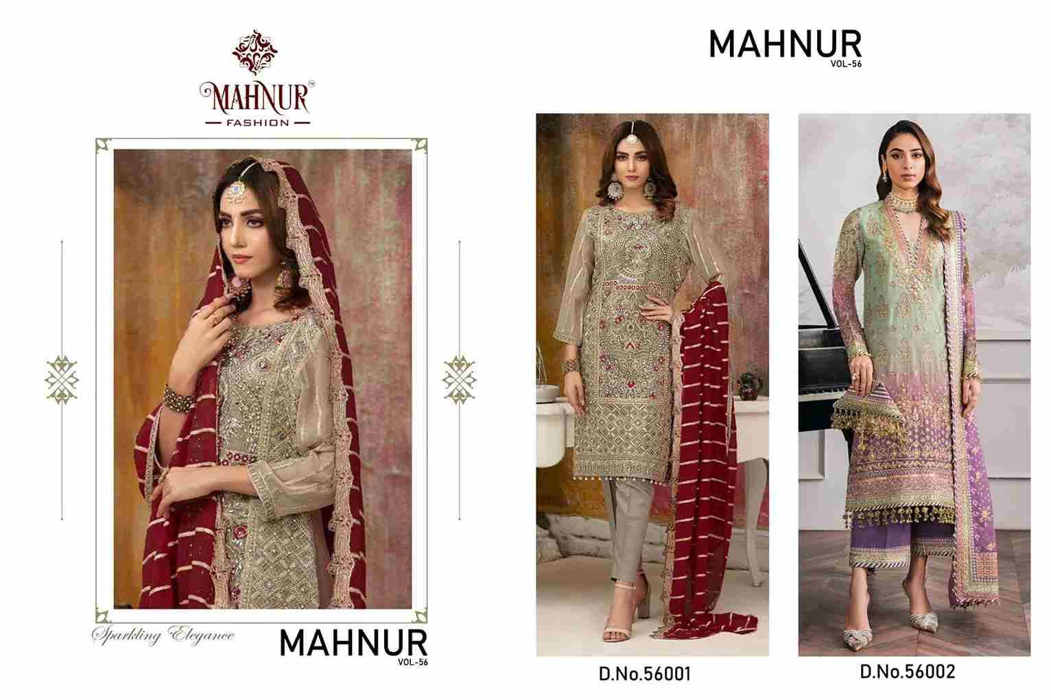 Mahnur Vol-56 By Mahnur Fashion 56001 To 56002 Series Beautiful Pakistani Suits Colorful Stylish Fancy Casual Wear & Ethnic Wear Faux Dresses At Wholesale Price