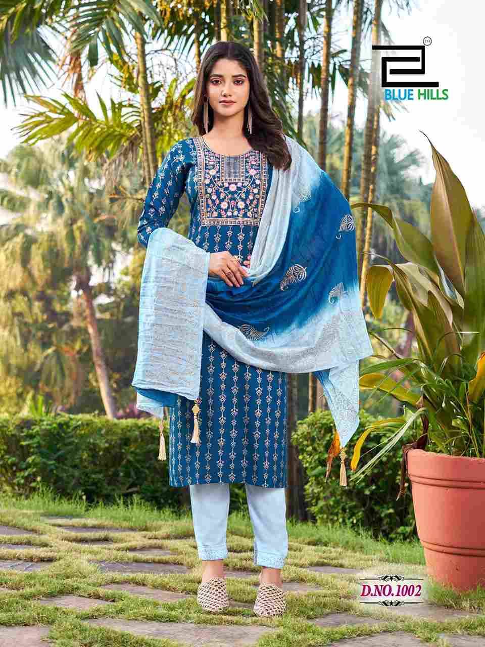 Suva By Blue Hills 1001 To 1008 Series Beautiful Festive Suits Colorful Stylish Fancy Casual Wear & Ethnic Wear Rayon Print Dresses At Wholesale Price