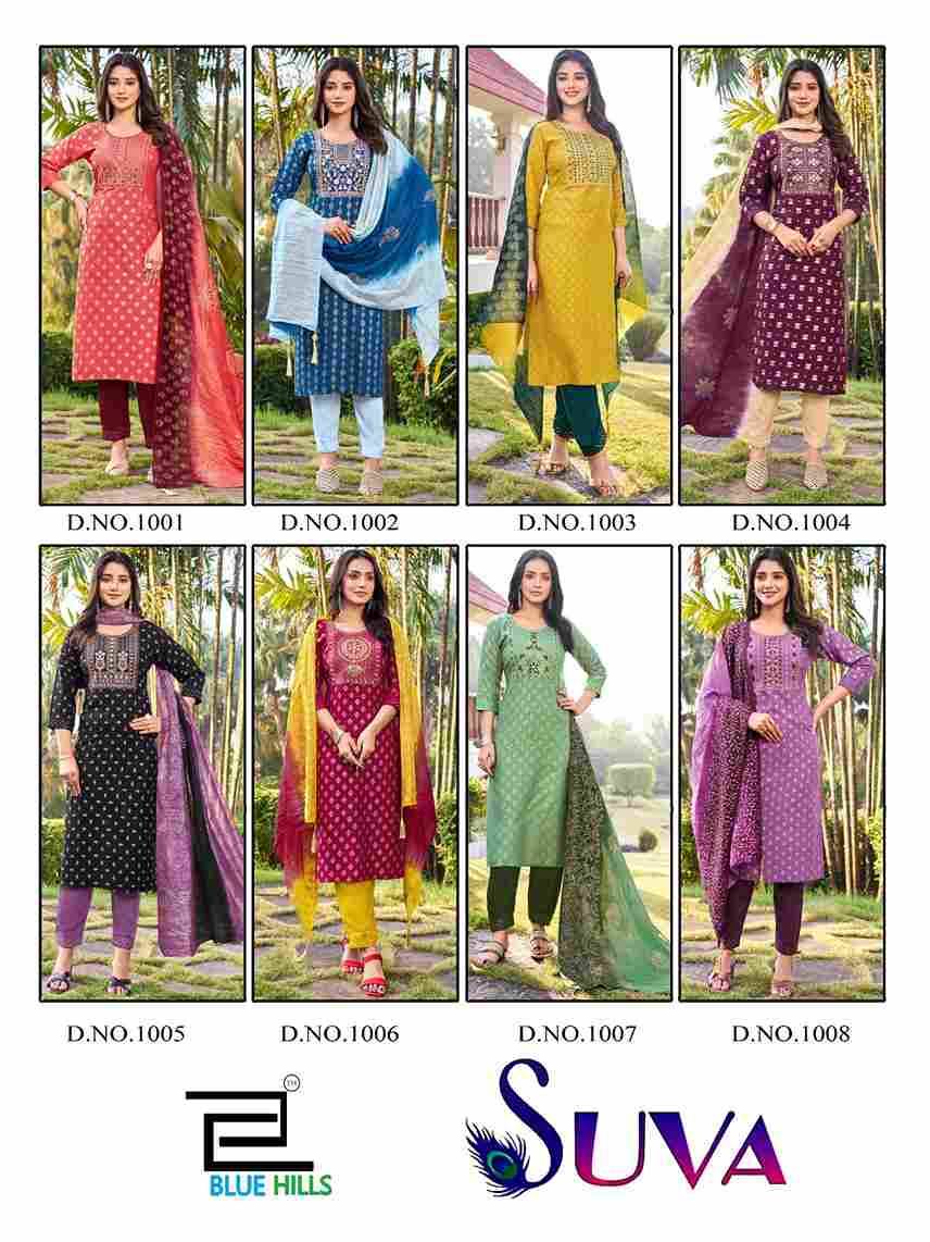 Suva By Blue Hills 1001 To 1008 Series Beautiful Festive Suits Colorful Stylish Fancy Casual Wear & Ethnic Wear Rayon Print Dresses At Wholesale Price