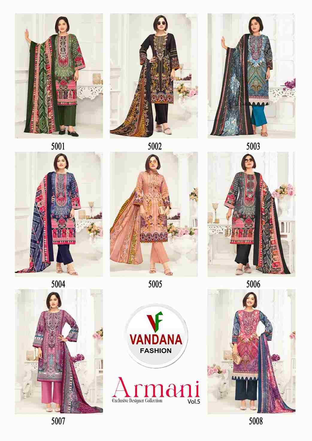 Armani Vol-5 By Vandana Fashion 5001 To 5008 Series Beautiful Festive Suits Stylish Fancy Colorful Casual Wear & Ethnic Wear Pure Cotton Print Dresses At Wholesale Price