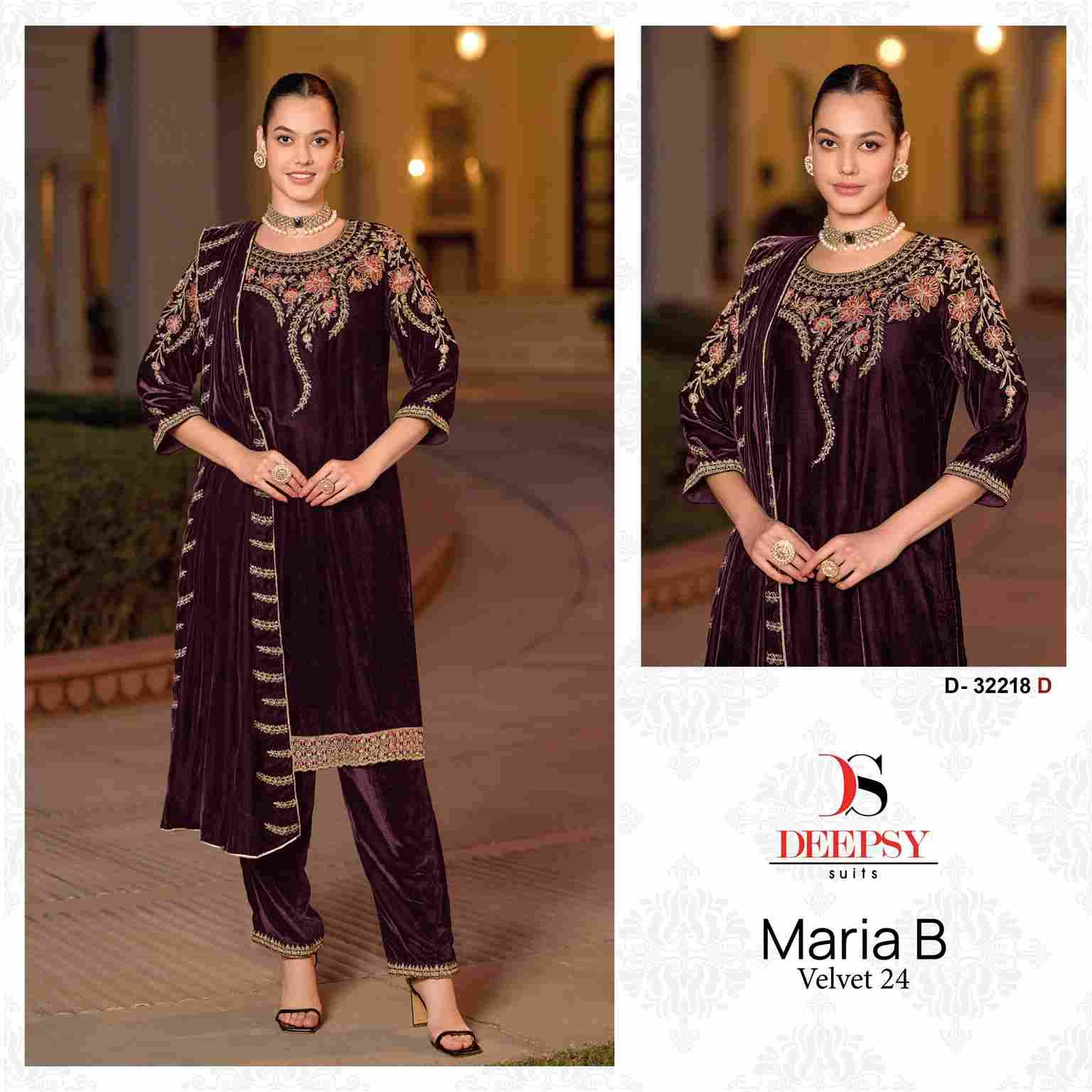 Velvet 32218 Colours By Deepsy Suits 32218-A To 32218-D Series Beautiful Stylish Pakistani Suits Fancy Colorful Casual Wear & Ethnic Wear & Ready To Wear Heavy Velvet Embroidery Dresses At Wholesale Price