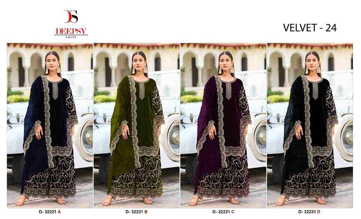 Velvet 32221 Colours By Deepsy Suits 32221-A To 32221-D Series Beautiful Stylish Pakistani Suits Fancy Colorful Casual Wear & Ethnic Wear & Ready To Wear Heavy Velvet Embroidery Dresses At Wholesale Price