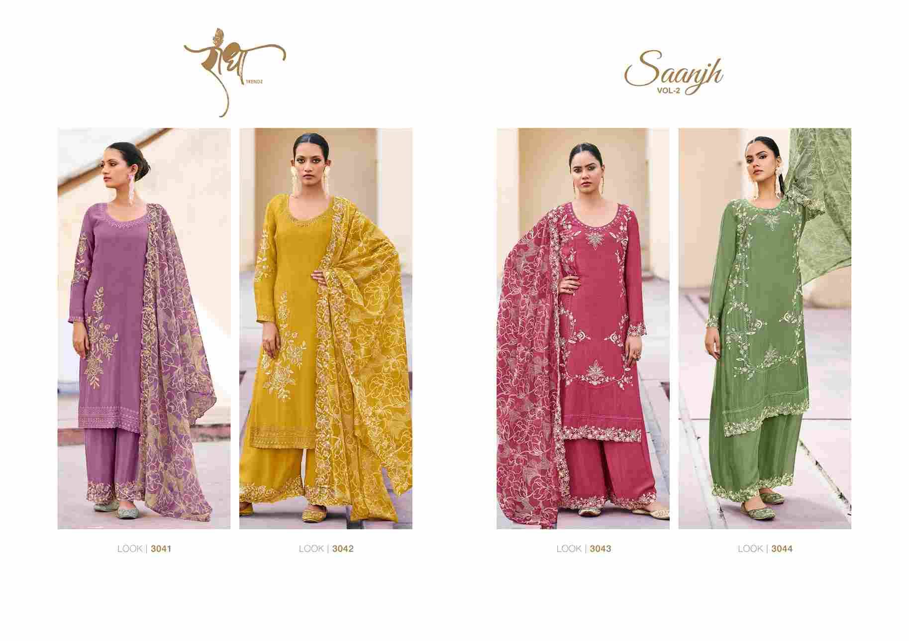 Saanjh Vol-2 By Radha Trends 3041 To 3044 Series Beautiful Festive Suits Colorful Stylish Fancy Casual Wear & Ethnic Wear Pure Chinnon Dresses At Wholesale Price