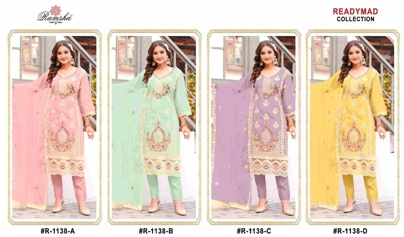 Ramsha 1138 Colours By Ramsha 1138-A To 1138-D Series Beautiful Pakistani Suits Colorful Stylish Fancy Casual Wear & Ethnic Wear Organza Dresses At Wholesale Price