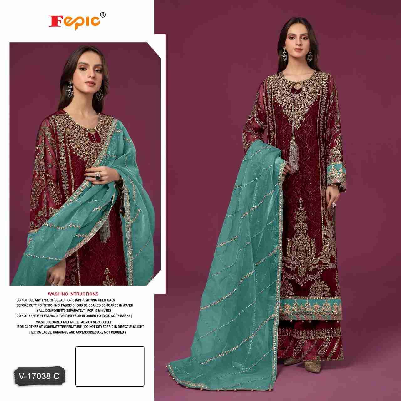 Fepic 17038 Colours By Fepic 17038-A To 17038-C Series Beautiful Pakistani Suits Colorful Stylish Fancy Casual Wear & Ethnic Wear Velvet Embroidered Dresses At Wholesale Price