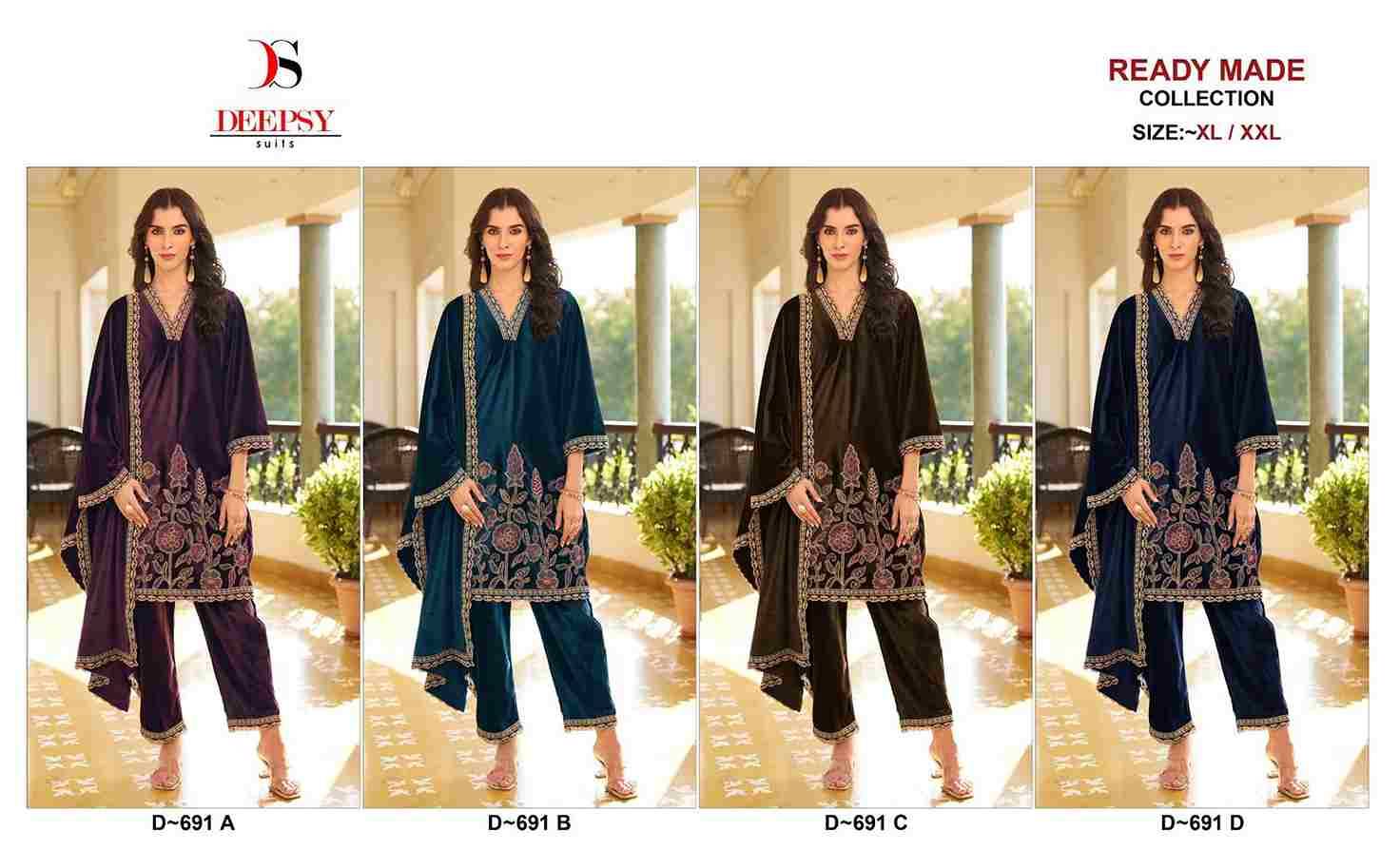 Deepsy Hit Design 691 Colours By Deepsy Suits 691-A To 691-D Series Beautiful Pakistani Suits Colorful Stylish Fancy Casual Wear & Ethnic Wear Pure Velvet Embroidered Dresses At Wholesale Price