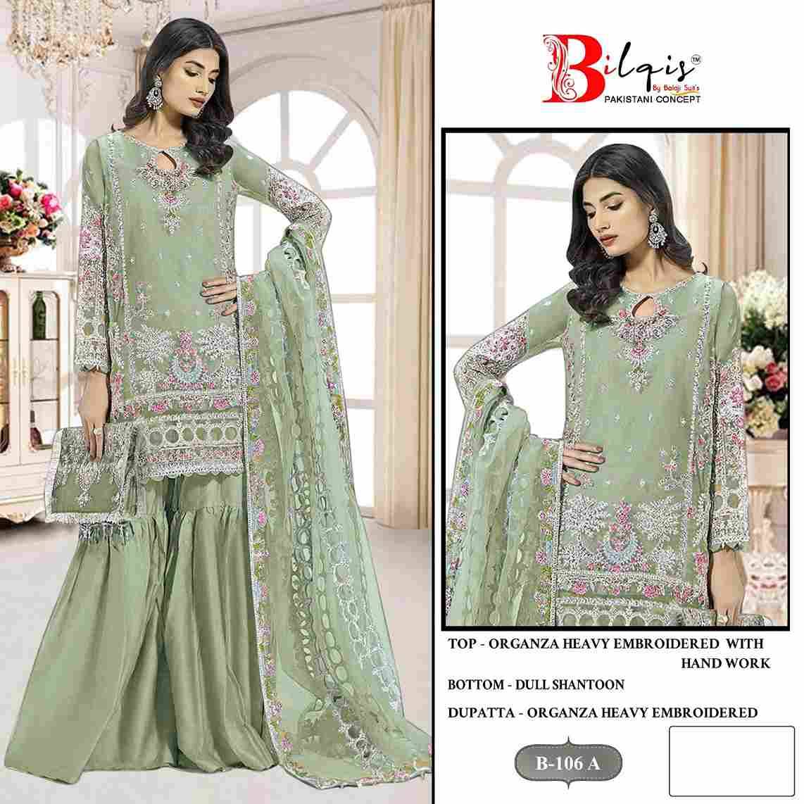 Bilqis 106 Colours By Bilqis 106-A To 106-D Series Beautiful Pakistani Suits Stylish Fancy Colorful Party Wear & Occasional Wear Organza Embroidery Dresses At Wholesale Price