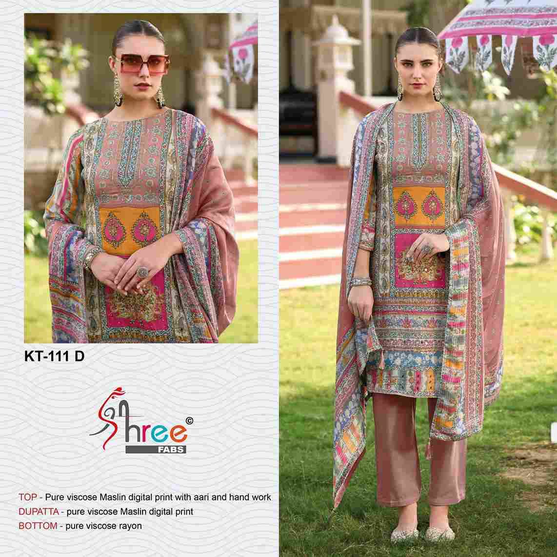 Shree Fabs Hit Design Kt-111 Colours By Shree Fabs Kt-111-A To Kt-111-D Series Designer Pakistani Suits Beautiful Fancy Stylish Colorful Party Wear & Occasional Wear Pure Viscose Muslin Embroidery Dresses At Wholesale Price