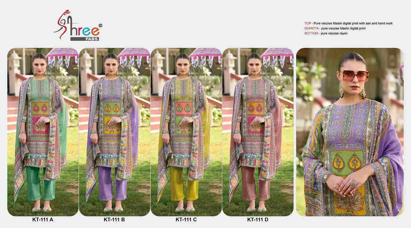 Shree Fabs Hit Design Kt-111 Colours By Shree Fabs Kt-111-A To Kt-111-D Series Designer Pakistani Suits Beautiful Fancy Stylish Colorful Party Wear & Occasional Wear Pure Viscose Muslin Embroidery Dresses At Wholesale Price