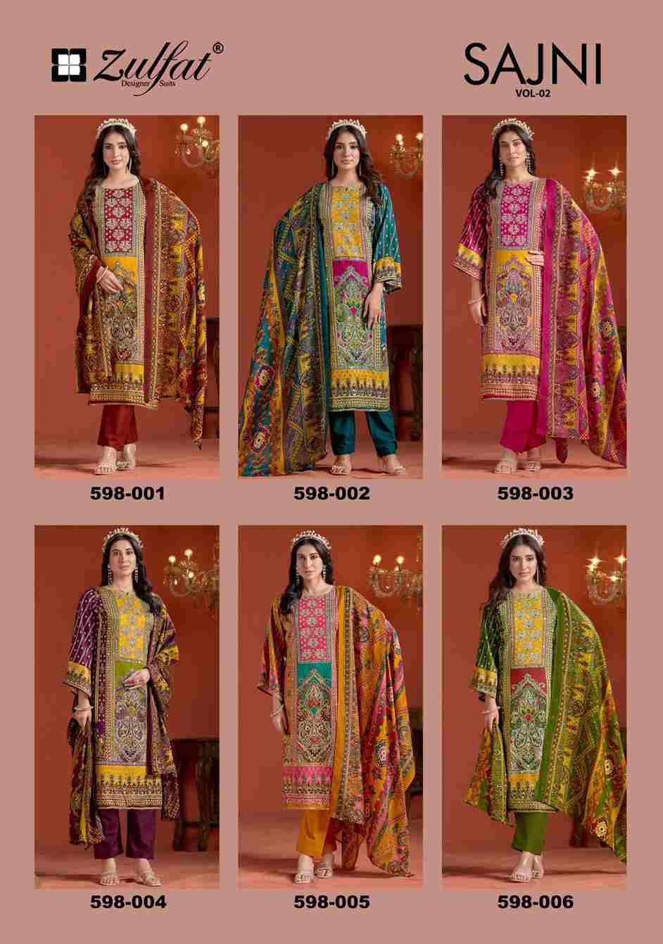 Sajni Vol-2 By Zulfat 598-001 To 598-006 Series Beautiful Festive Suits Stylish Fancy Colorful Casual Wear & Ethnic Wear Pure Jam Cotton Print Dresses At Wholesale Price