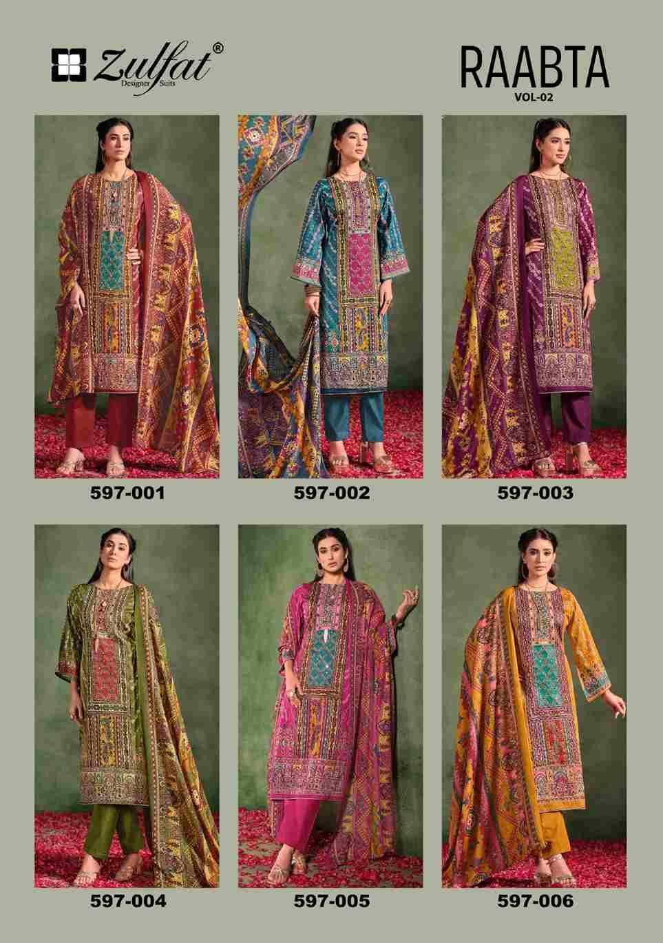 Raabta Vol-2 By Zulfat 597-001 To 597-006 Series Beautiful Festive Suits Stylish Fancy Colorful Casual Wear & Ethnic Wear Pure Jam Cotton Print Dresses At Wholesale Price