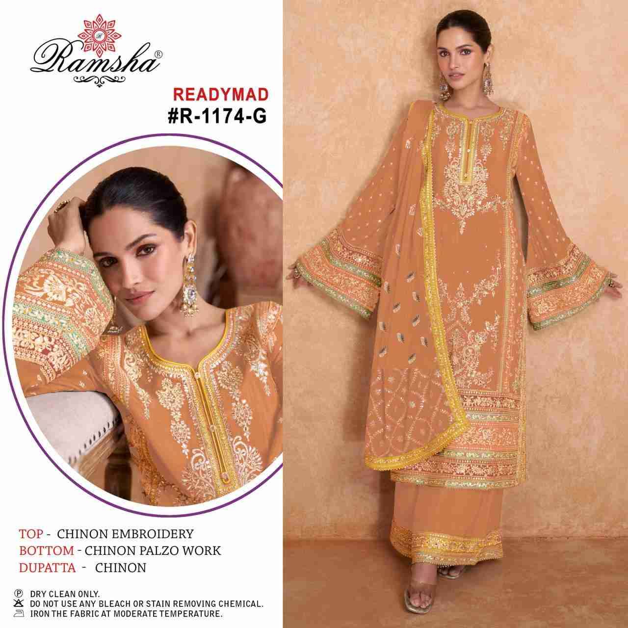 Ramsha 1174 Colours Vol-2 By Ramsha 1174-E To 1174-H Series Beautiful Pakistani Suits Colorful Stylish Fancy Casual Wear & Ethnic Wear Chinnon Dresses At Wholesale Price