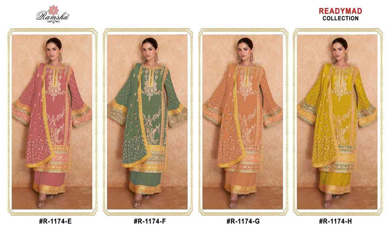 Ramsha 1174 Colours Vol-2 By Ramsha 1174-E To 1174-H Series Beautiful Pakistani Suits Colorful Stylish Fancy Casual Wear & Ethnic Wear Chinnon Dresses At Wholesale Price