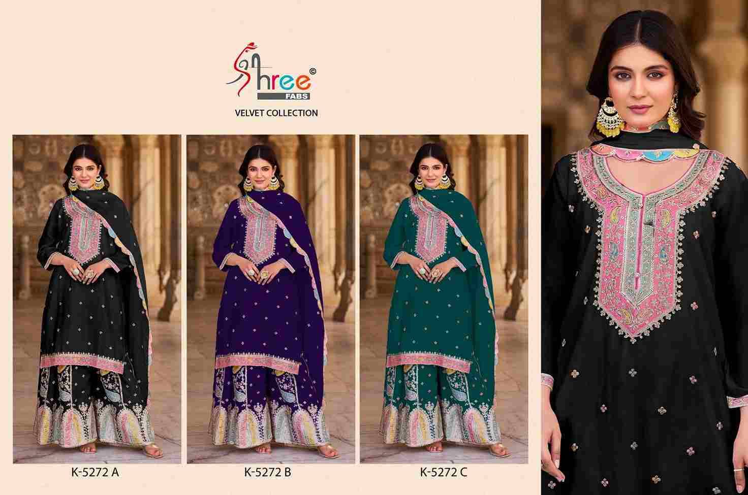 Shree Fabs Hit Design K-5272 Colours By Shree Fabs K-5272-A To K-5272-C Series Beautiful Pakistani Suits Colorful Stylish Fancy Casual Wear & Ethnic Wear Velvet Embroidered Dresses At Wholesale Price