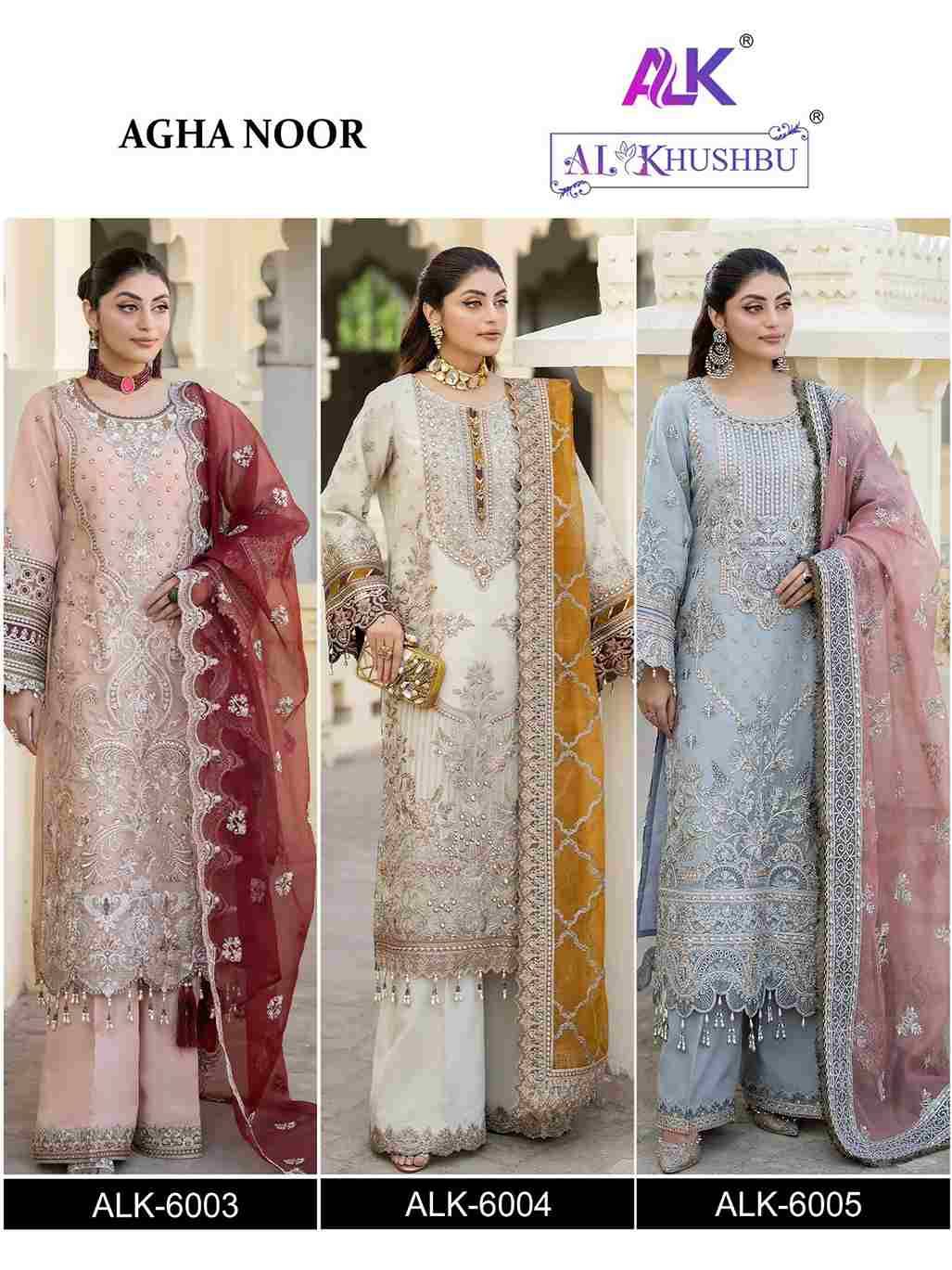 Agha Noor By Al Khushbu 6003 To 6005 Series Beautiful Pakistani Suits Colorful Stylish Fancy Casual Wear & Ethnic Wear Faux Georgette Dresses At Wholesale Price