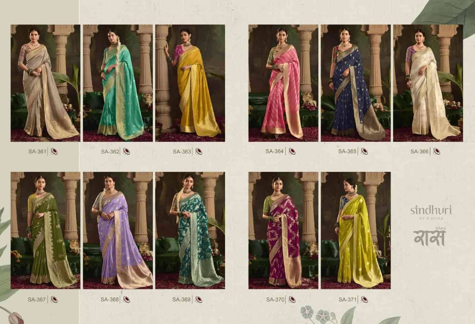Raas By Kimora Fashion 361 To 371 Series Indian Traditional Wear Collection Beautiful Stylish Fancy Colorful Party Wear & Occasional Wear Crepe Silk Sarees At Wholesale Price