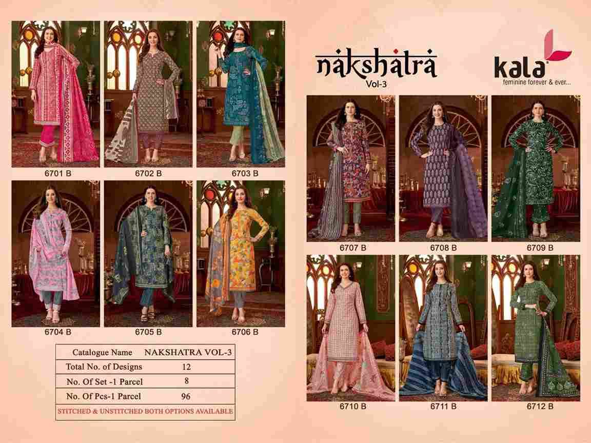 Nakshatra Vol-3 By Kala 6701-B To 6712-B Series Beautiful Festive Suits Colorful Stylish Fancy Casual Wear & Ethnic Wear Pure Cotton Print Dresses At Wholesale Price