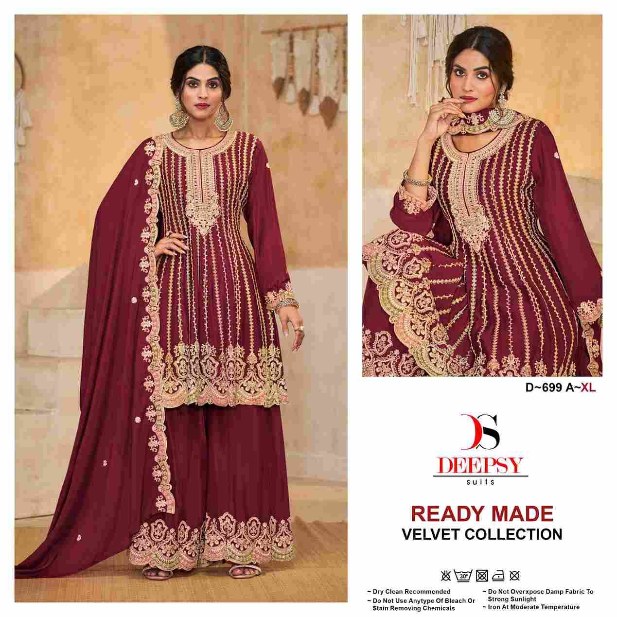 Deepsy Hit Design 699 Colours By Deepsy Suits 699-A To 699-C Series Beautiful Pakistani Suits Colorful Stylish Fancy Casual Wear & Ethnic Wear Pure Velvet Embroidered Dresses At Wholesale Price