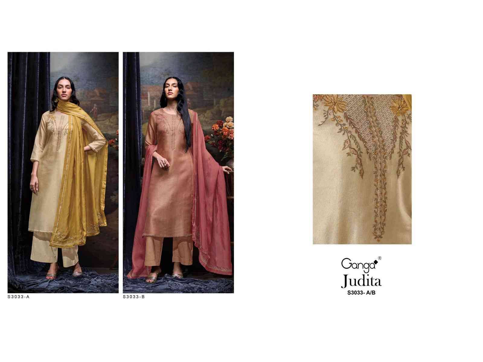 Judita-3033 By Ganga Fashion 3033-A To 3033-B Series Beautiful Festive Suits Colorful Stylish Fancy Casual Wear & Ethnic Wear Pure Bemberg Silk Dresses At Wholesale Price