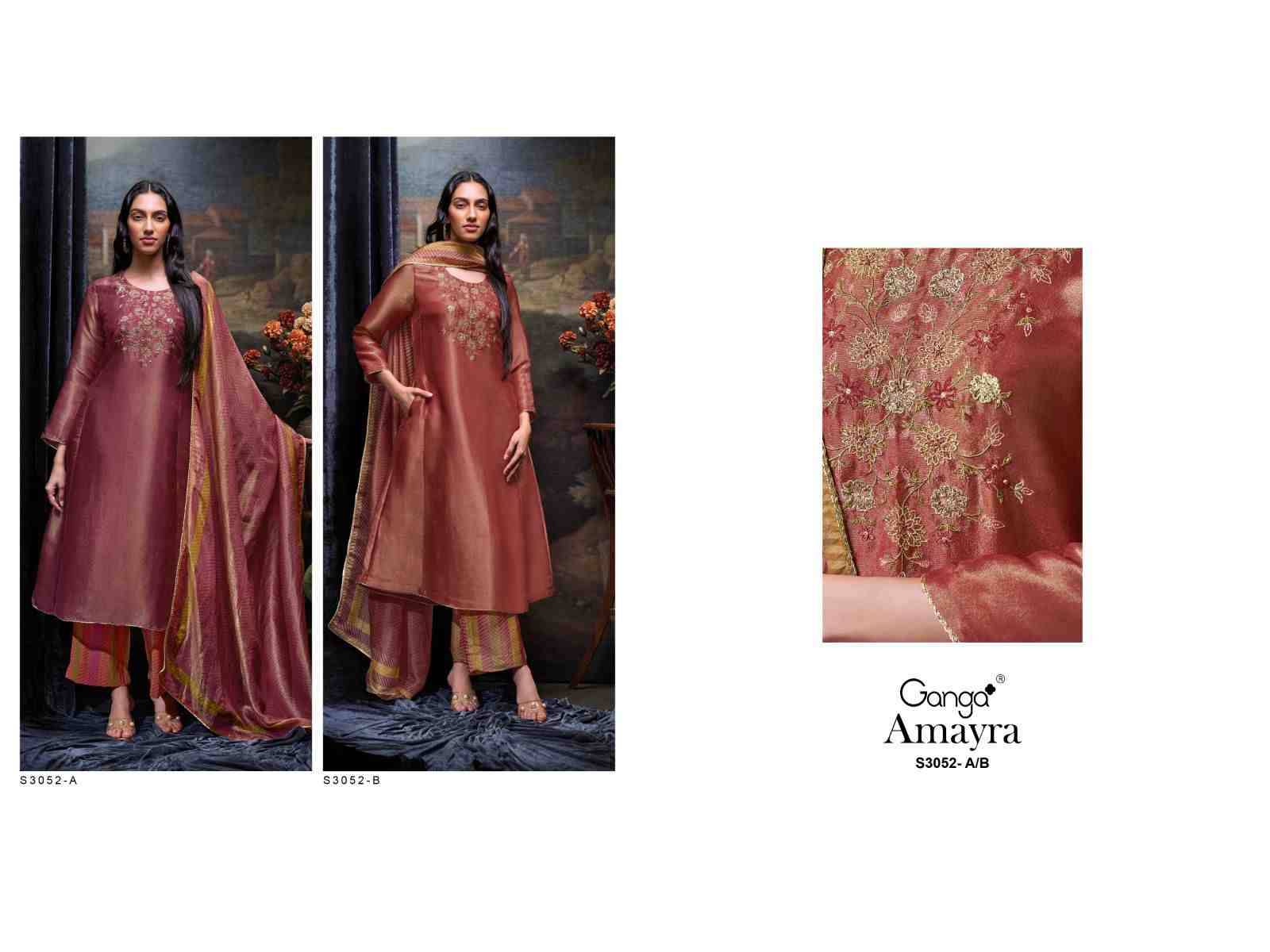 Amayra-3052 By Ganga Fashion 3052-A To 3052-B Series Beautiful Festive Suits Colorful Stylish Fancy Casual Wear & Ethnic Wear Pure Bemberg Jacquard Silk Dresses At Wholesale Price