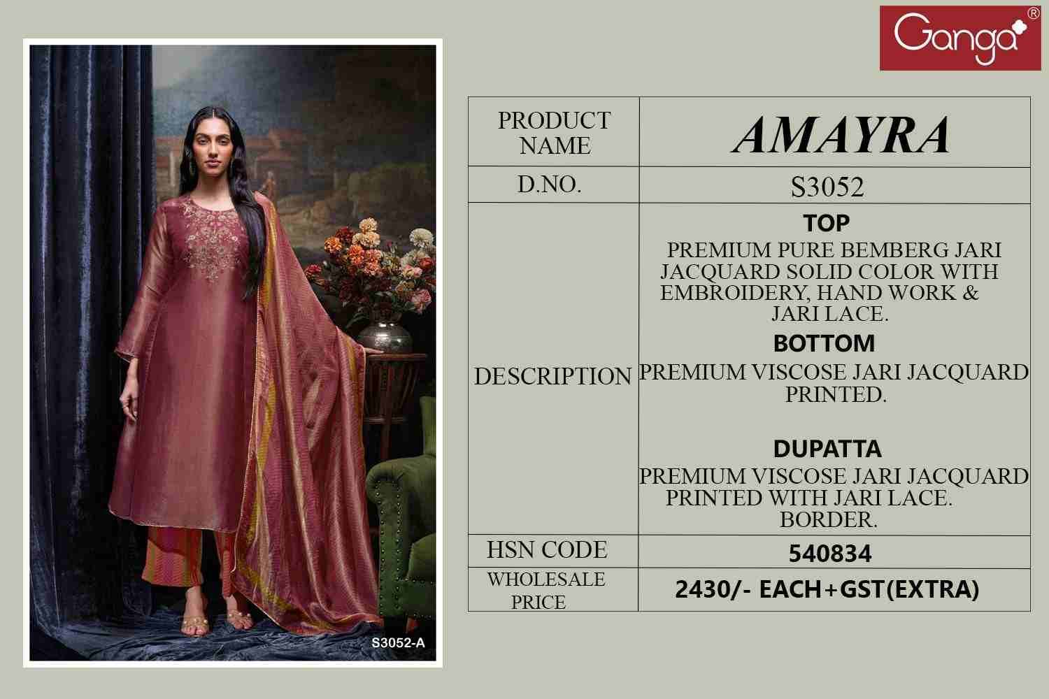 Amayra-3052 By Ganga Fashion 3052-A To 3052-B Series Beautiful Festive Suits Colorful Stylish Fancy Casual Wear & Ethnic Wear Pure Bemberg Jacquard Silk Dresses At Wholesale Price