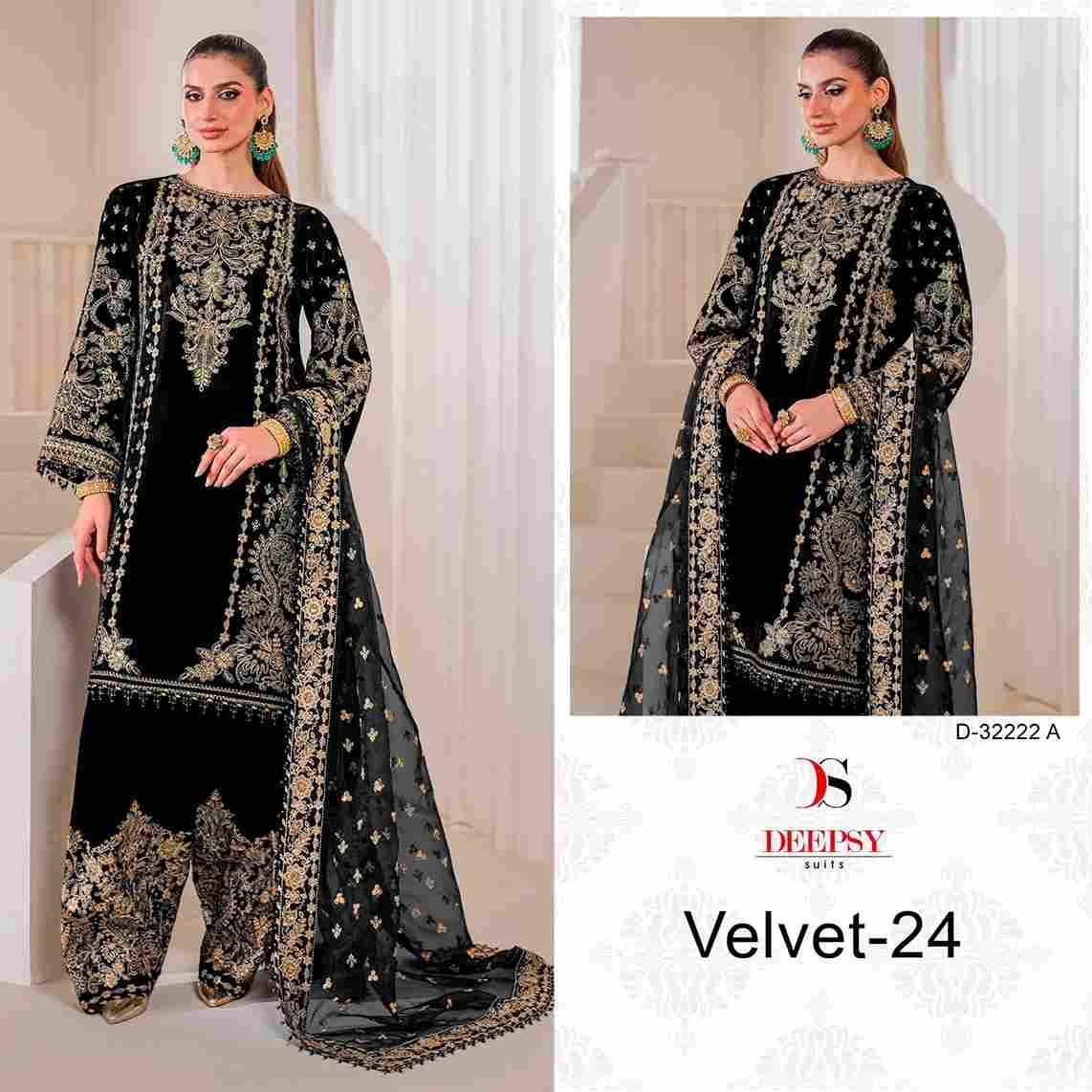 Velvet 32222 Colours By Deepsy Suits 32222-A To 32222-D Series Beautiful Stylish Pakistani Suits Fancy Colorful Casual Wear & Ethnic Wear & Ready To Wear Heavy Velvet Embroidery Dresses At Wholesale Price