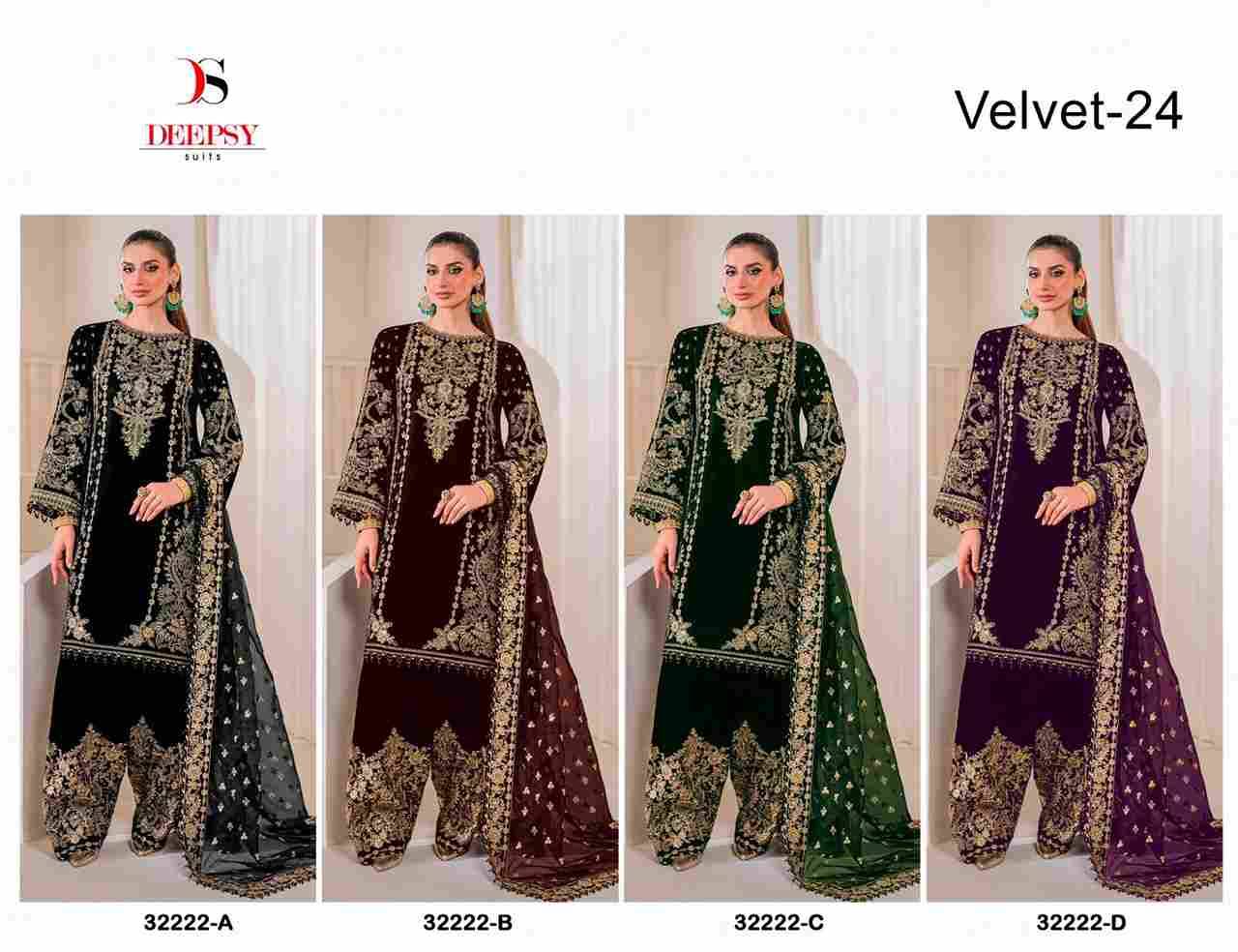 Velvet 32222 Colours By Deepsy Suits 32222-A To 32222-D Series Beautiful Stylish Pakistani Suits Fancy Colorful Casual Wear & Ethnic Wear & Ready To Wear Heavy Velvet Embroidery Dresses At Wholesale Price