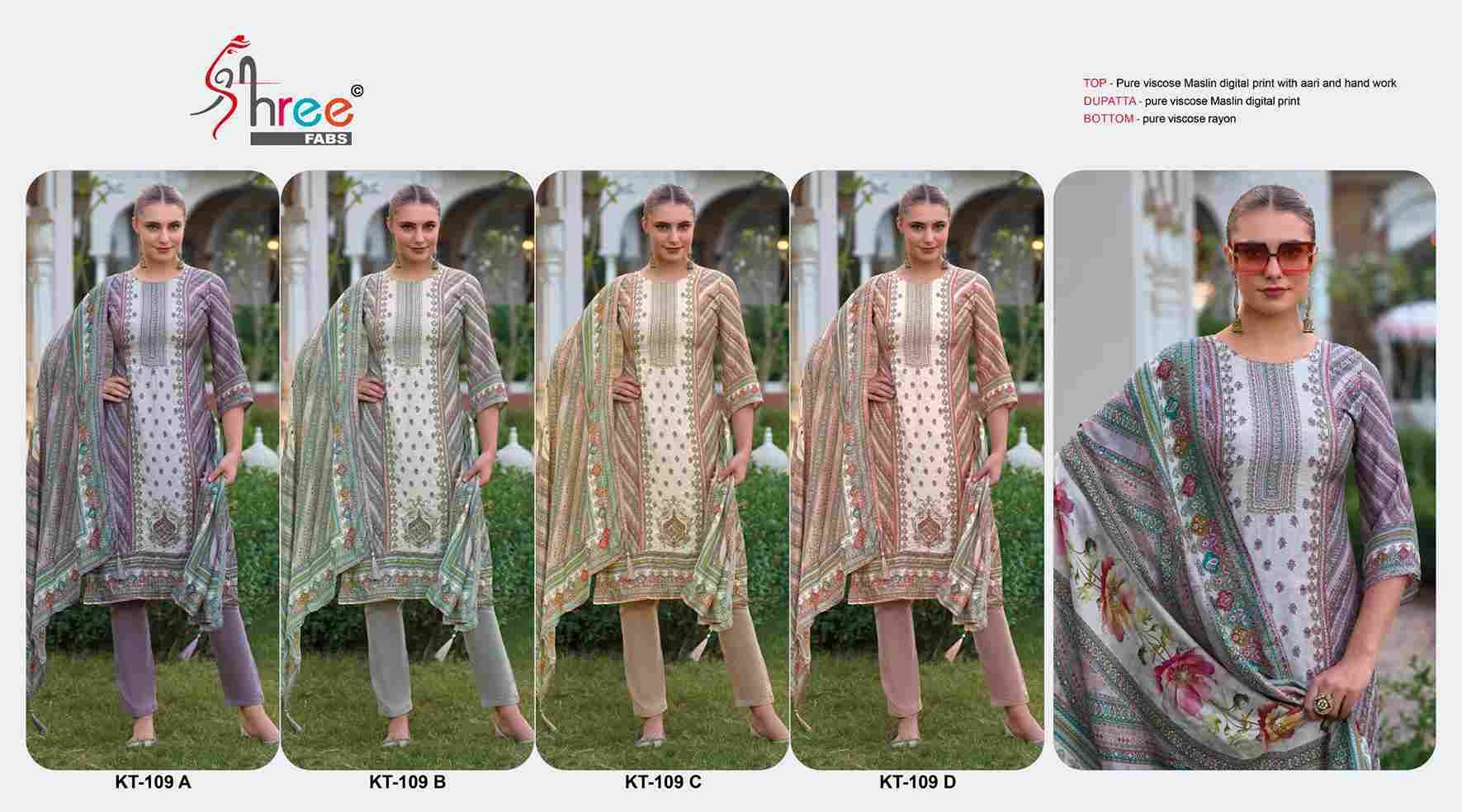 Shree Fabs Hit Design Kt-109 Colours By Shree Fabs Kt-109-A To Kt-109-D Series Designer Pakistani Suits Beautiful Fancy Stylish Colorful Party Wear & Occasional Wear Pure Viscose Muslin Embroidery Dresses At Wholesale Price