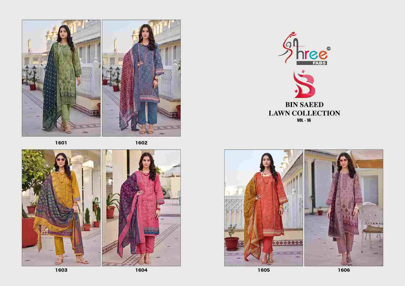 Bin Saeed Lawn Collection Vol-16 By Shree Fabs 1601 To 1606 Series Beautiful Pakistani Suits Colorful Stylish Fancy Casual Wear & Ethnic Wear Pure Cotton With Embroidered Dresses At Wholesale Price