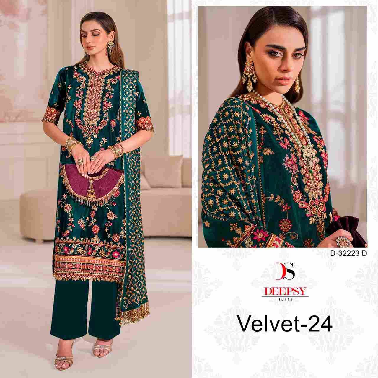 Velvet 32223 Colours By Deepsy Suits 32223-A To 32223-D Series Beautiful Stylish Pakistani Suits Fancy Colorful Casual Wear & Ethnic Wear & Ready To Wear Heavy Velvet Embroidery Dresses At Wholesale Price