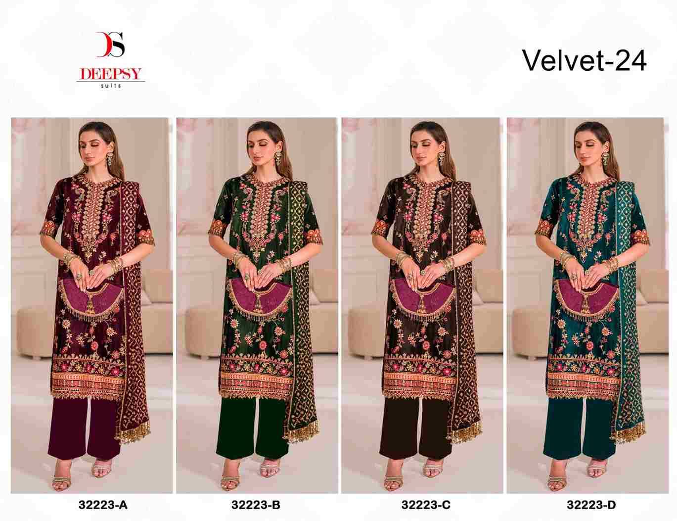 Velvet 32223 Colours By Deepsy Suits 32223-A To 32223-D Series Beautiful Stylish Pakistani Suits Fancy Colorful Casual Wear & Ethnic Wear & Ready To Wear Heavy Velvet Embroidery Dresses At Wholesale Price