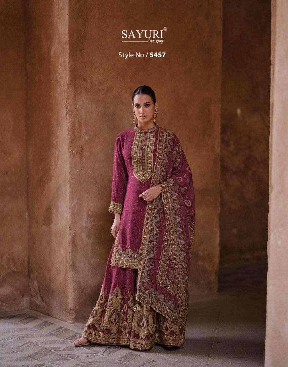 Noorani By Sayuri 5454 To 5458 Series Designer Sharara Suits Beautiful Fancy Colorful Stylish Party Wear & Occasional Wear Crepe Silk Dresses At Wholesale Price