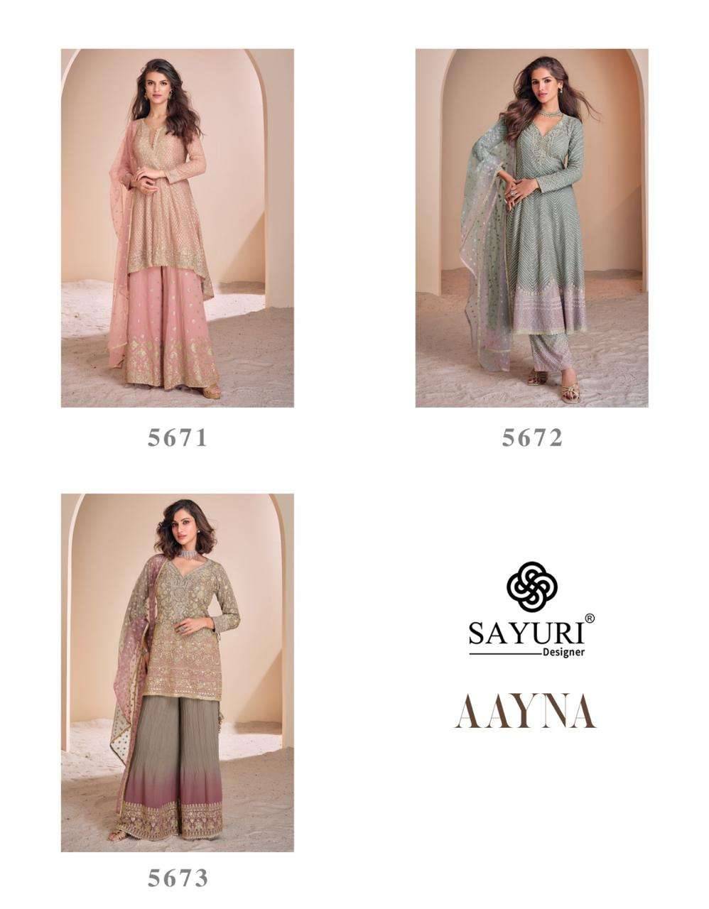 Aayna By Sayuri 5671 To 5673 Series Designer Sharara Suits Beautiful Fancy Colorful Stylish Party Wear & Occasional Wear Georgette Dresses At Wholesale Price