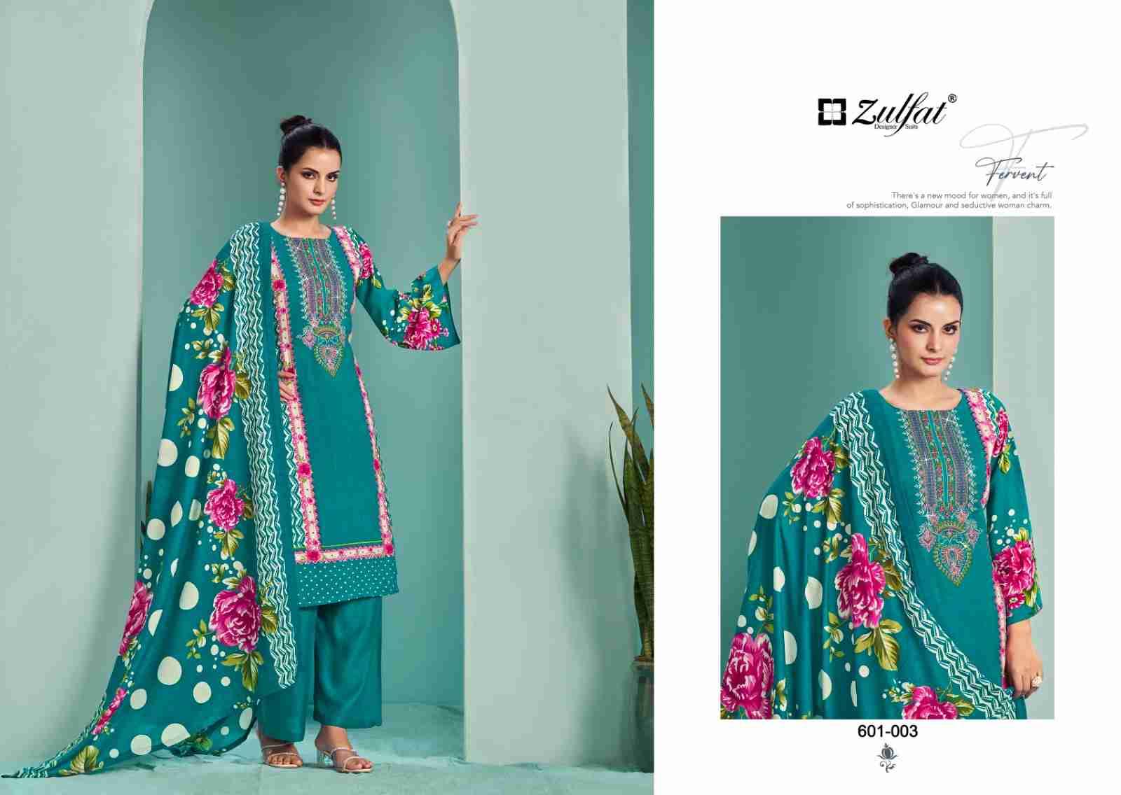 Ruhani By Zulfat 601-001 To 601-006 Series Beautiful Festive Suits Stylish Fancy Colorful Casual Wear & Ethnic Wear Pure Viscose Rayon Print Dresses At Wholesale Price