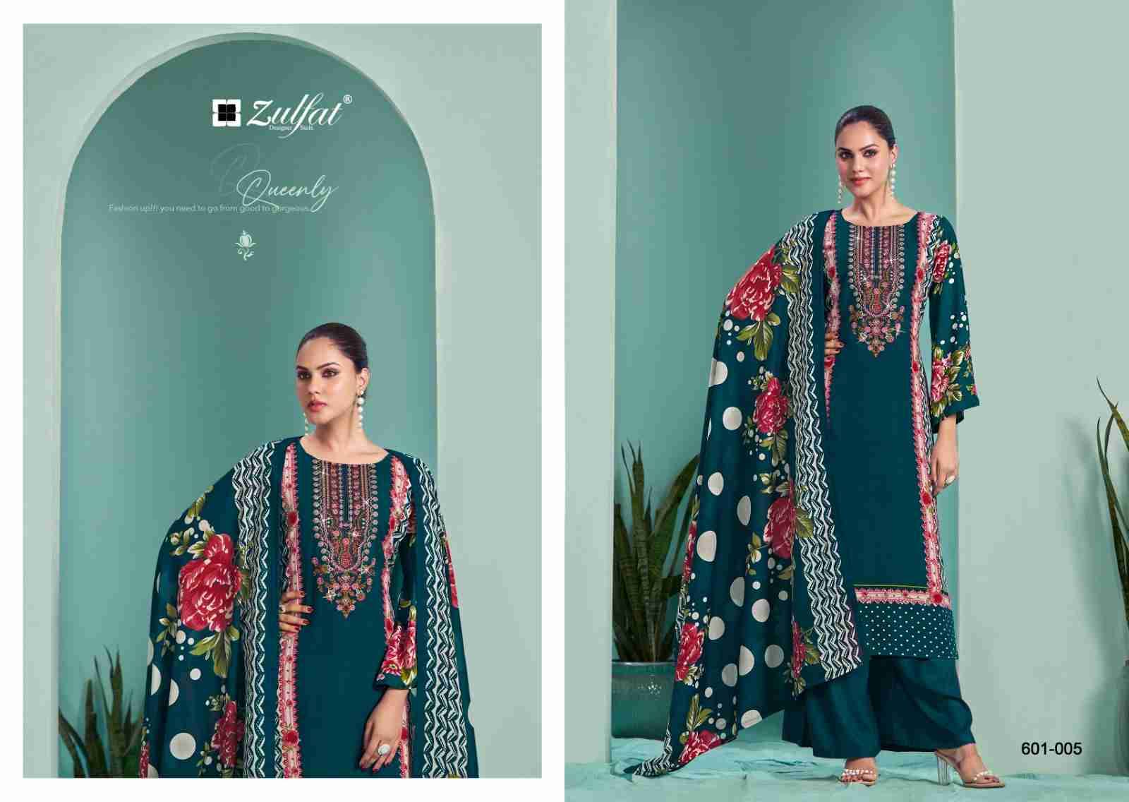 Ruhani By Zulfat 601-001 To 601-006 Series Beautiful Festive Suits Stylish Fancy Colorful Casual Wear & Ethnic Wear Pure Viscose Rayon Print Dresses At Wholesale Price